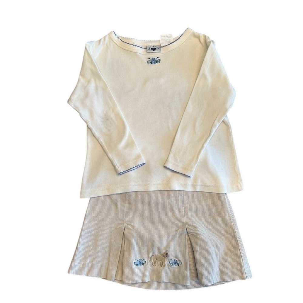 VTG Y2K Hartstrings Kids Girls Beige Corduroy Horse Embroidered Skirt Set Size 4